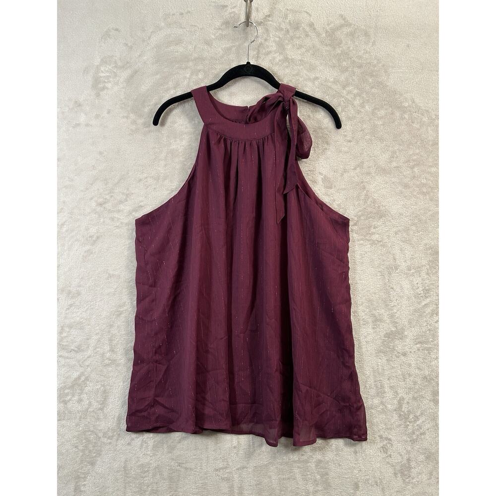 Torrid Burgundy Goddess Neckline Tie Neck Tank Shimmery Pinstripes Size 2X NWT